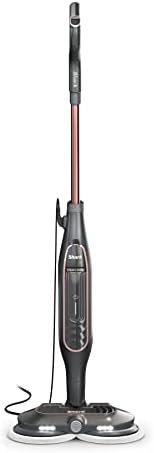 Black steam mop with rotating pads