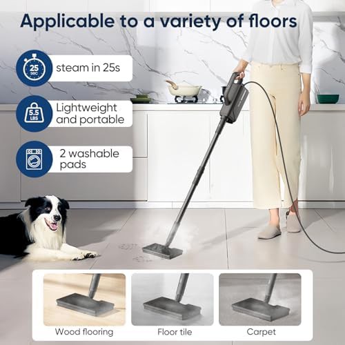 Black six in one garment steamer mop — photo 4