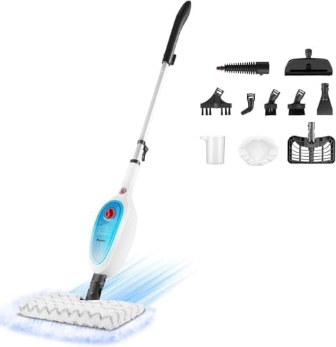 Blue 12-in-1 steam mop with double-sided pads