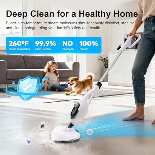 White eleven-in-one adjustable steam mop — photo 4