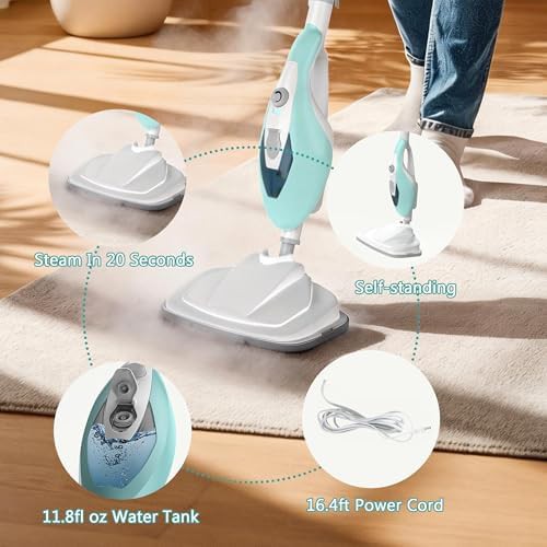 White and green handheld floor steamer — photo 3