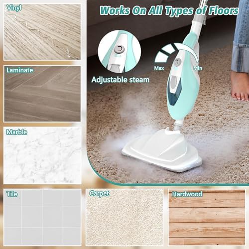 White and green handheld floor steamer — photo 4