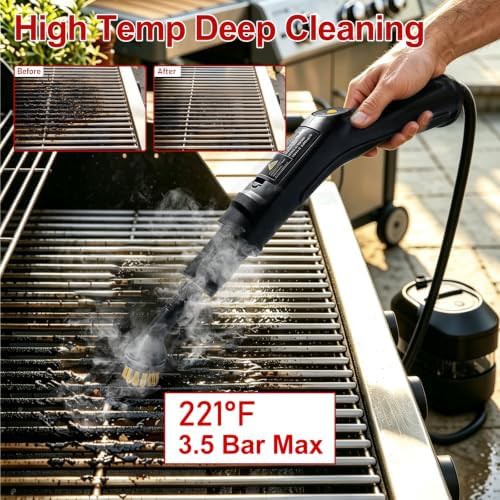 Black handheld steam cleaner with rolling base — photo 4