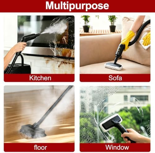 Black handheld steam cleaner with rolling base — photo 5