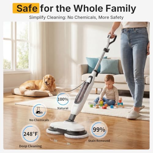 Steam mop with rotating scrub pads — photo 3