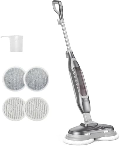 Scrubbing spin steam mop with LED lights