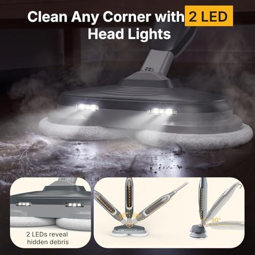 Scrubbing spin steam mop with LED lights — photo 4